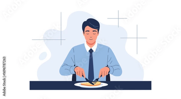 Fototapeta Man Enjoying Lunch at a Table, Illustrating The Concept of Daily Routine Activities