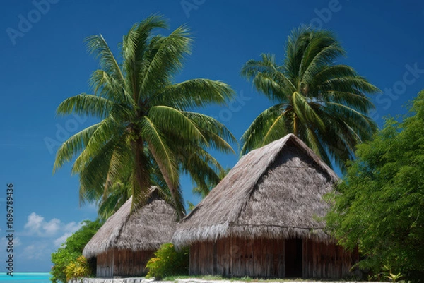 Obraz traditional maldivian houses nestled among palm trees showcasing their unique architecture and charm