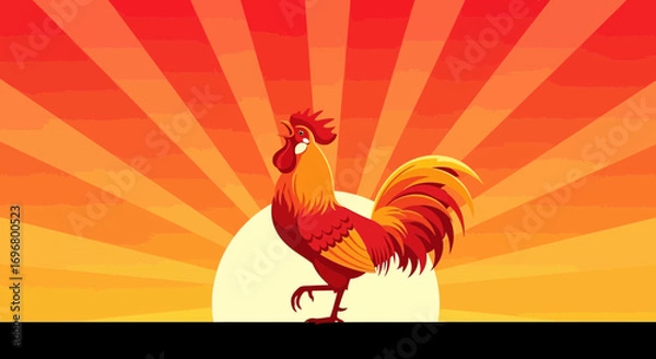 Obraz Sunrise Rooster: A Vibrant Illustration of Dawn and the Start of a New Day