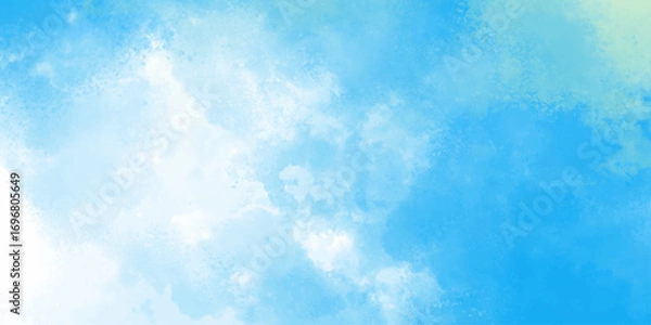 Fototapeta Bright painted sky-blue watercolor background, Abstract blue sky with clouds, Watercolor illustration art abstract blue color sky blue texture, weather and beautiful nature in the morning of sky.