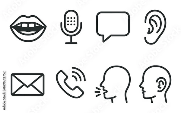 Fototapeta Communication icons set: audio speech conversation listening contact