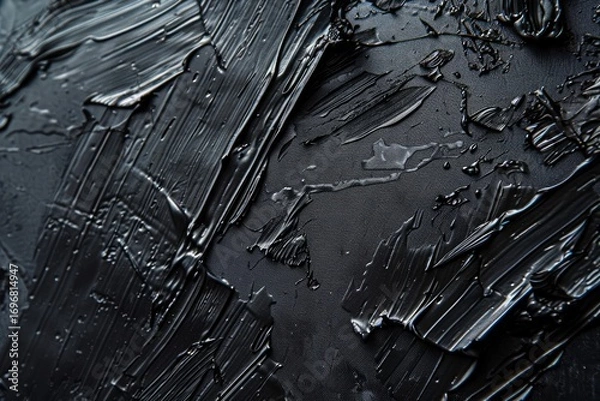 Fototapeta Photo of Many rough dark black smears of acrylic oil paint on flat surface. Background texture for backdrops or mapping