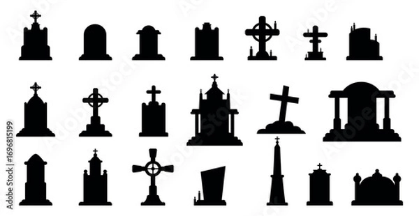 Fototapeta Selection of gravestones from the halloween cemetery on a white background - Vector illustration