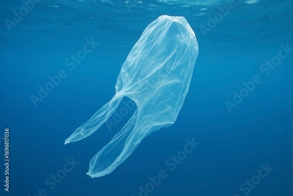 Fototapeta Plastic Bag Floating in Ocean Pollution Concept