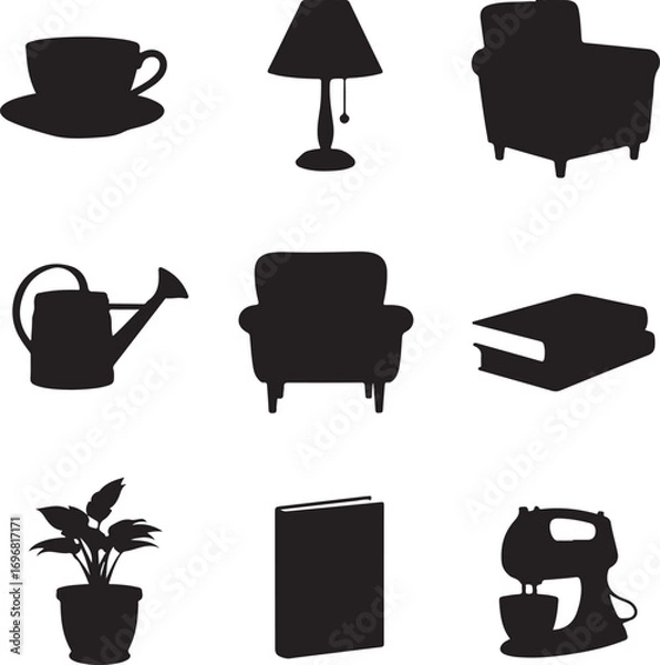 Obraz A collection of household objects depicted in silhouette form offering a glimpse into domestic tranquility and everyday life