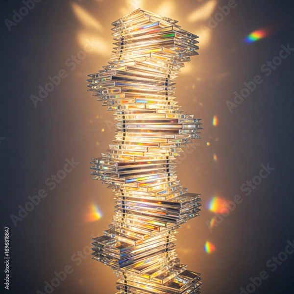 Fototapeta Abstract 3d rendering of a glowing crystalline dna helix with golden light and particles