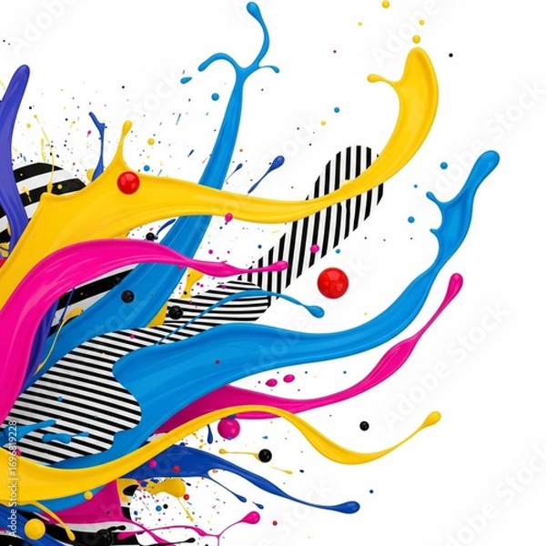 Fototapeta Explosion of vibrant colors and abstract shapes on a white background