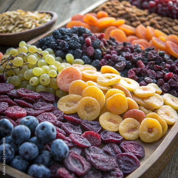Fototapeta A vibrant assortment of dried fruits and nuts showcasing a colorful healthy snack selection