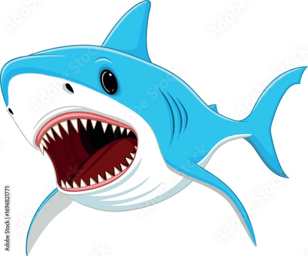 Fototapeta realistic cartoon shark with open jaws isolated eps