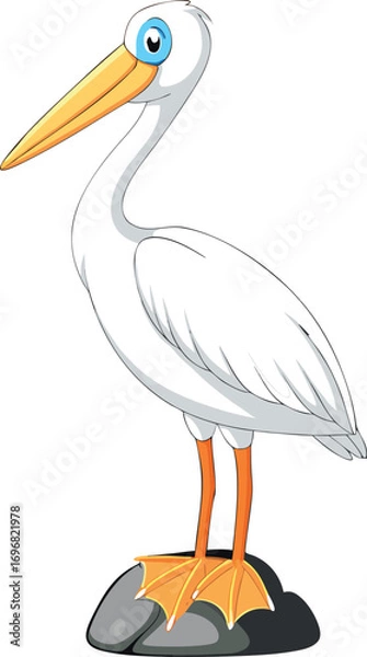 Fototapeta realistic cartoon white stork on stone eps on white background