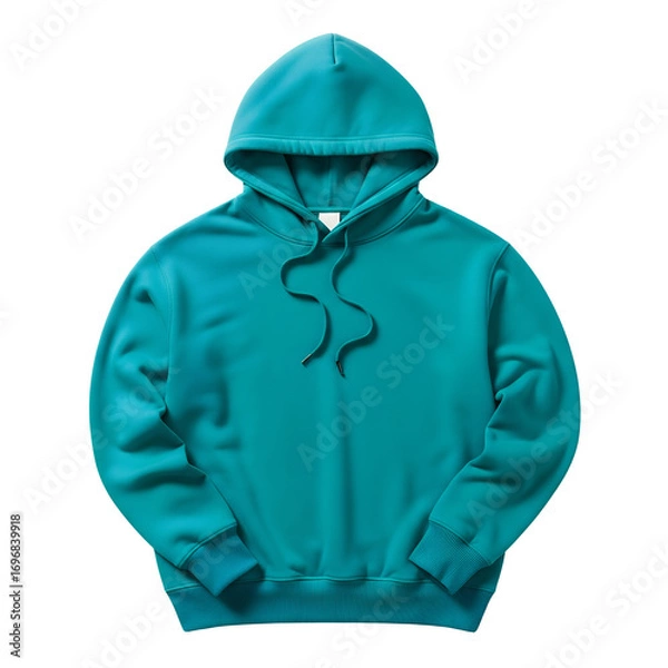 Fototapeta Turquoise Blue Hoodie Sweatshirt Mockup Isolated on White Background Apparel Fashion Template
