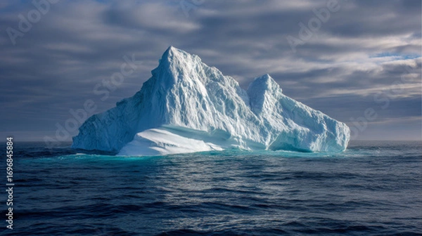 Fototapeta Large iceberg drifting in the open sea under blue sky
