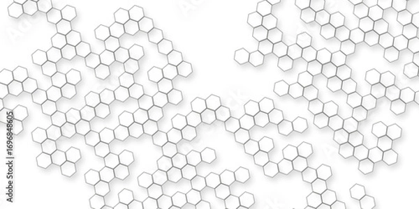 Fototapeta White hexagon abstract background, seamless geometric honeycomb pattern, clean minimal futuristic surface, 3D texture design for technology, corporate, digital, presentation, website, wallpaper.