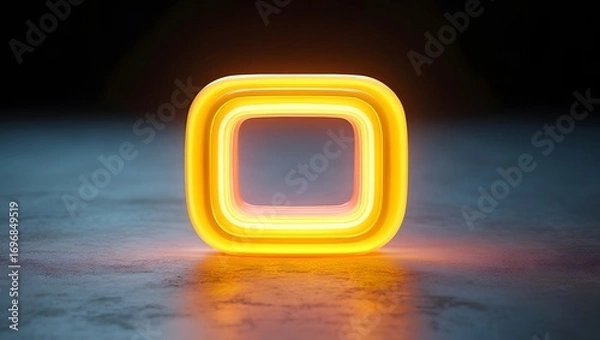Obraz Glowing yellow rounded square tunnel on a reflective surface with dark background effect