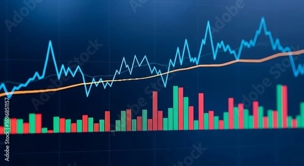 Fototapeta Financial stock market trading chart with candlesticks and moving average line
