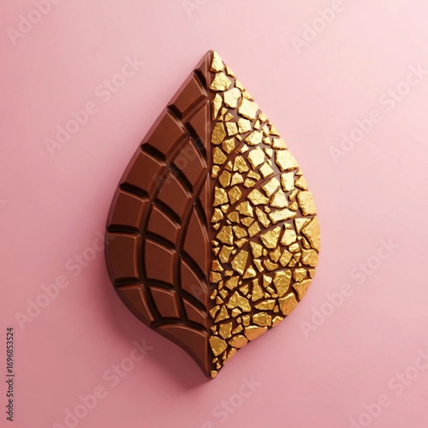 Fototapeta Artistic leaf shaped chocolate treat with contrasting textures and colors