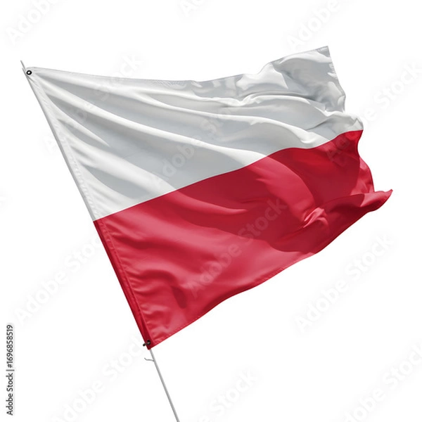 Fototapeta The Polish flag waving proudly against a neutral backdrop, symbolizing national identity and freedom