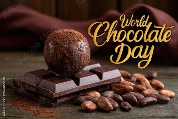 Obraz A delectable world chocolate day display with cocoa beans and treats