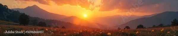 Fototapeta Serene landscape at sunrise, conveying peace and spiritual connection with the divine Ideal for meditation, contemplation, and religious themes , divine, transcendence