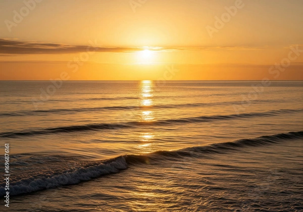 Obraz Golden Sunset Over Calm Ocean Waves
