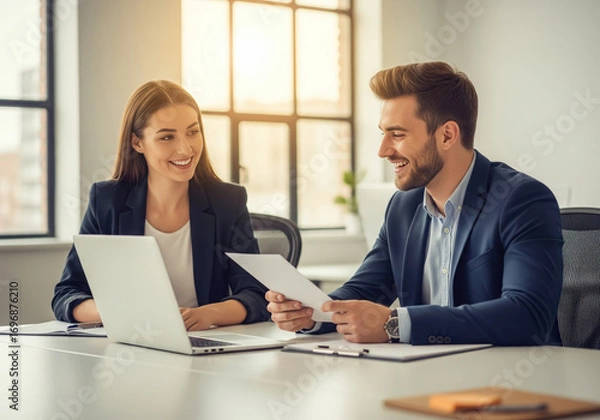 Obraz Young Professionals Collaborating in Modern Office