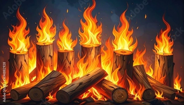 Obraz A vibrant bonfire scene with logs ablaze