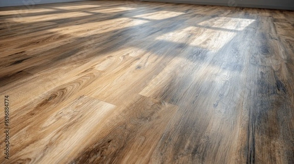 Fototapeta shot of a newly installed luxury vinyl plank clicklock floor with natural wood patterns showing sleek scratchresistant surface