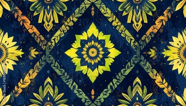 Fototapeta Vibrant abstract geometric backgrounds with floral motifs.