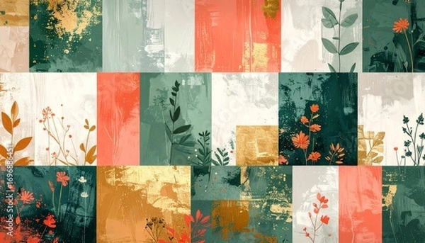 Fototapeta Abstract geometric backgrounds with floral motifs.
