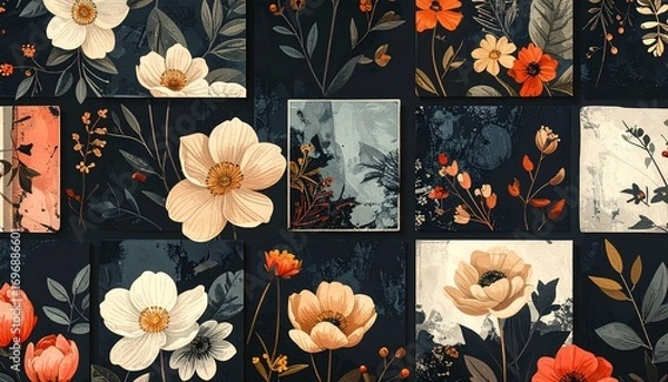 Fototapeta Abstract geometric backgrounds with floral motifs.