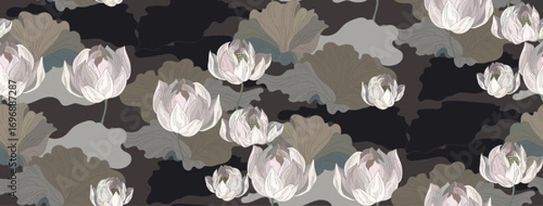 Obraz Vintage style flowers and leaves, seamless pattern on brown background	
