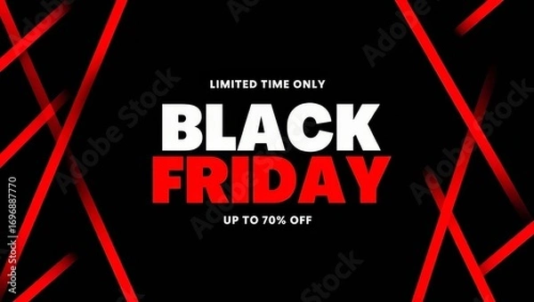 Fototapeta Typography banner for Black Friday. Modern minimal red and white text symbol of Black Friday with discount offer.