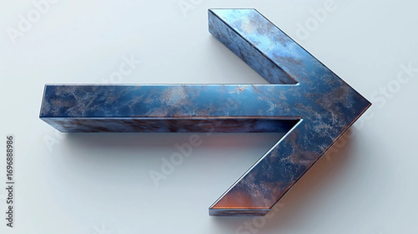 Obraz Blue textured metal arrow with 3D effect. Industrial style directional symbol on light background. Ideal for design and concept projects.