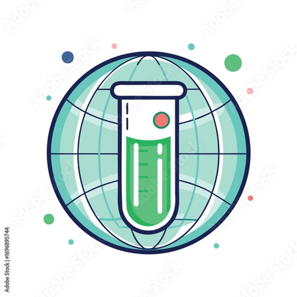 Fototapeta Global science and research icon with test tube and earth