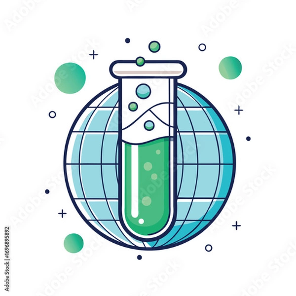 Fototapeta Global science research and innovation with test tube and earth icon