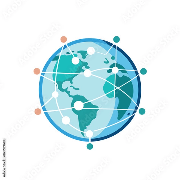 Fototapeta Global network connections and digital connectivity around the world