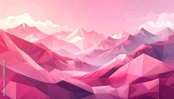Fototapeta Pink polygon mountainscape