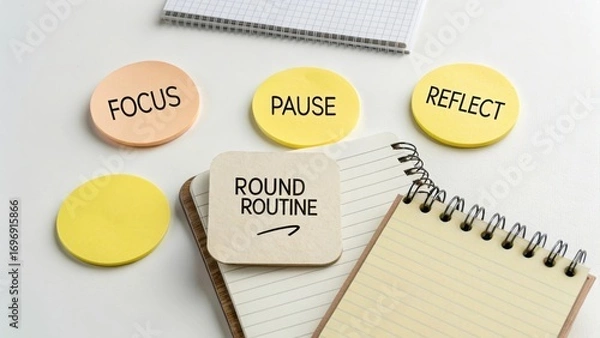 Fototapeta Creative Workspace with Notebooks and Sticky Notes for Productivity