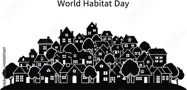 Fototapeta World habitat day with houses and trees in a town