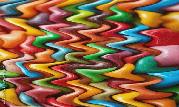 Fototapeta Vibrant abstract background with multicolored wavy lines, glossy texture, grainy artistic effect, fluid motion design, psychedelic pattern, colorful digital art for modern backgrounds and creative pro