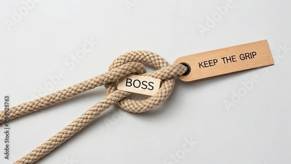Obraz Rope Knot with Boss Tag and Keep the Grip Message for Leadership