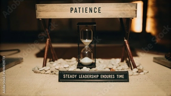 Obraz Sign for patience with hourglass and smooth stones as decor items