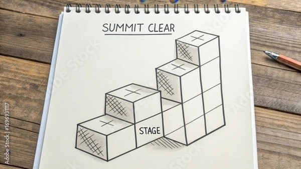 Obraz Sketch of Steps Leading to Summit Clear Stage for Growth Journey