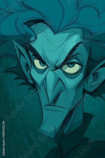 Fototapeta Artistic close-up of a fantasy elf with strong shadows, one side hidden, suggesting secrets and magical origin.