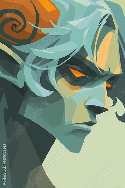 Fototapeta Artistic close-up of a fantasy elf with strong shadows, one side hidden, suggesting secrets and magical origin.