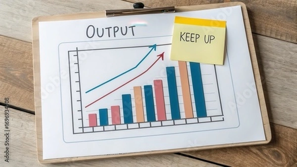 Fototapeta Growth Chart with Sticky Note Motivational Message for Business Use