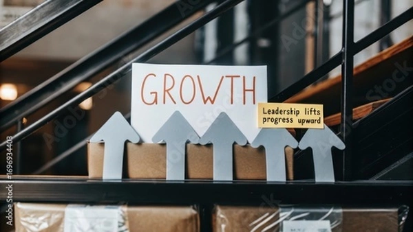Fototapeta Growth Direction Signage with Arrows in Modern Office Setting