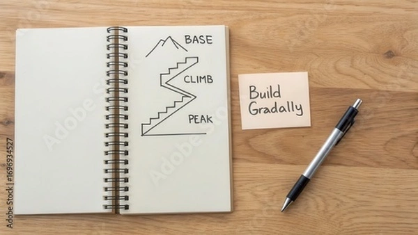 Fototapeta Growth Mindset Strategy with Notebook and Pen for Personal Development