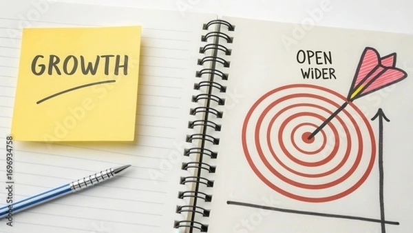 Fototapeta Growth Strategy Illustration with Target and Notepad on Desk