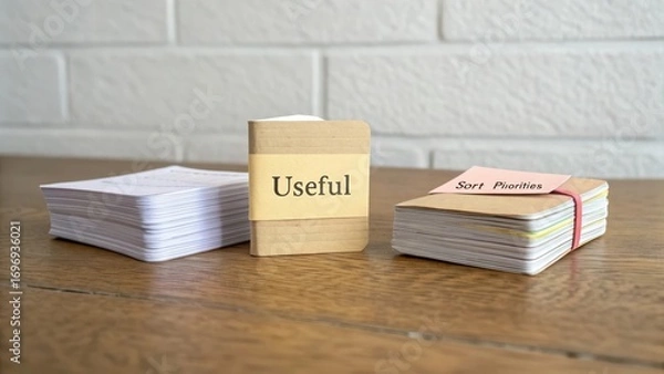 Fototapeta Wooden Notebooks and Sticky Notes for Organizing Tasks and Ideas